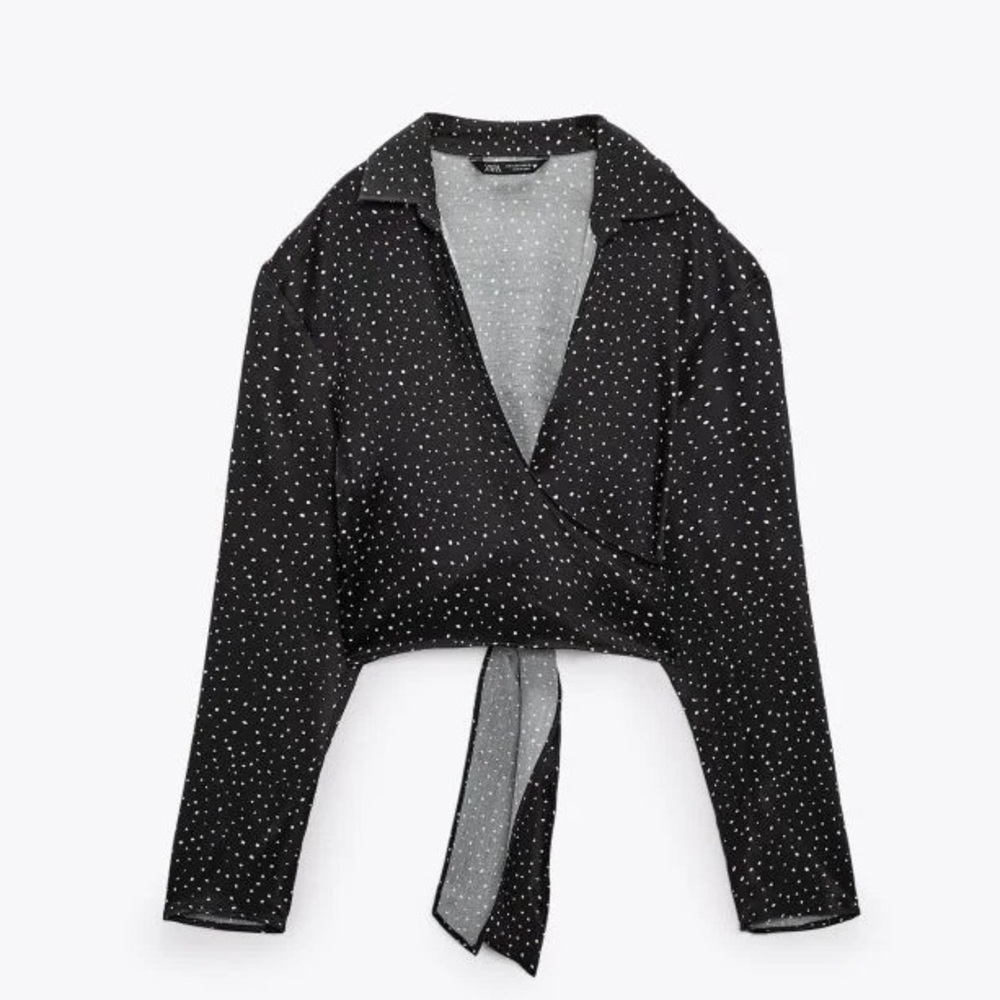 Zara Wrap Front Long Sleeve Cropped Shirt NWT